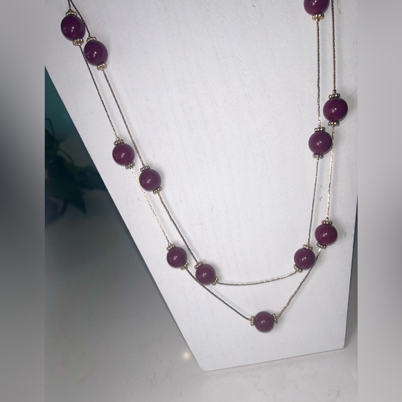 Vintage Burgundy Red Wine Beaded Long Necklace with Gold Accents - Picture 5 of 14